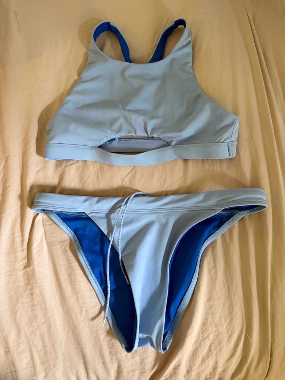 Jolyn Clothing Light Blue Reversible Sports Bikini Set with Dark Blue Lining